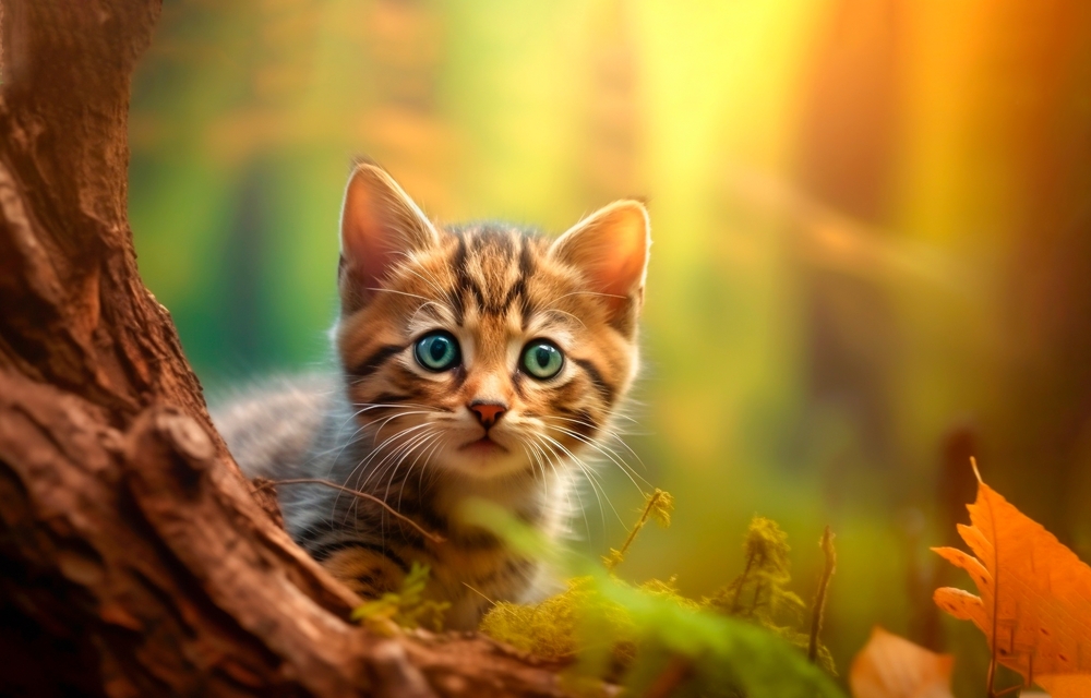 ภาพเหมือนของลูกแมวที่มีเสน่ห์ ลูกแมวในฤดูใบไม้ร่วง รูปลูกแมวในฤดูใบไม้ร่วง ลูกแมวน่ารักในธรรมชาติในฤดูใบไม้ร่วง เลี้ยงลูกแมว